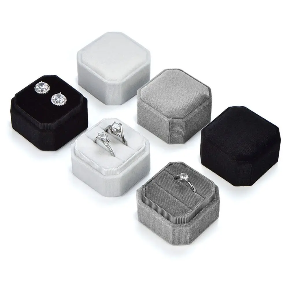 High-quality Velvet Jewelry Box Octagon Square With Detachable Lid Ring Display Box Exquisite Double Ring Storage Case Wedding