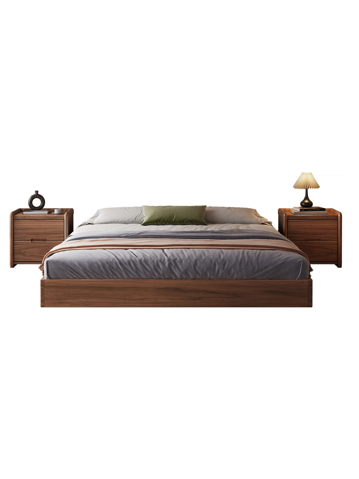 Black walnut floor bed, small apartment tatami bed frame 1.5 meters, modern and simple