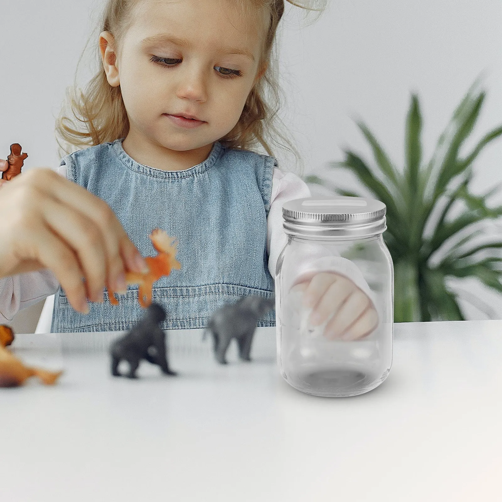 Clear Glass Self-Discipline Point Jar Transparent Money Bank Slotted Lid Coin Saving Clear Piggy Bank for Reward Tracking