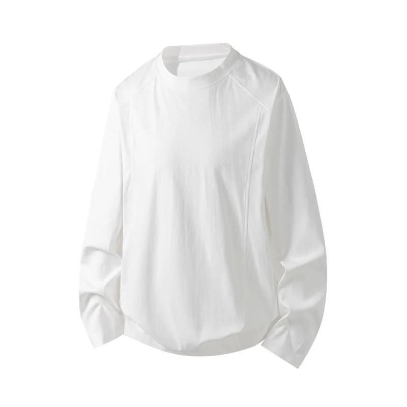 White Small Neckline Regular Shoulder Sweatshirt For Men, Autumn Wide Shoulder, Long Sleeve T-Shirt, American Style