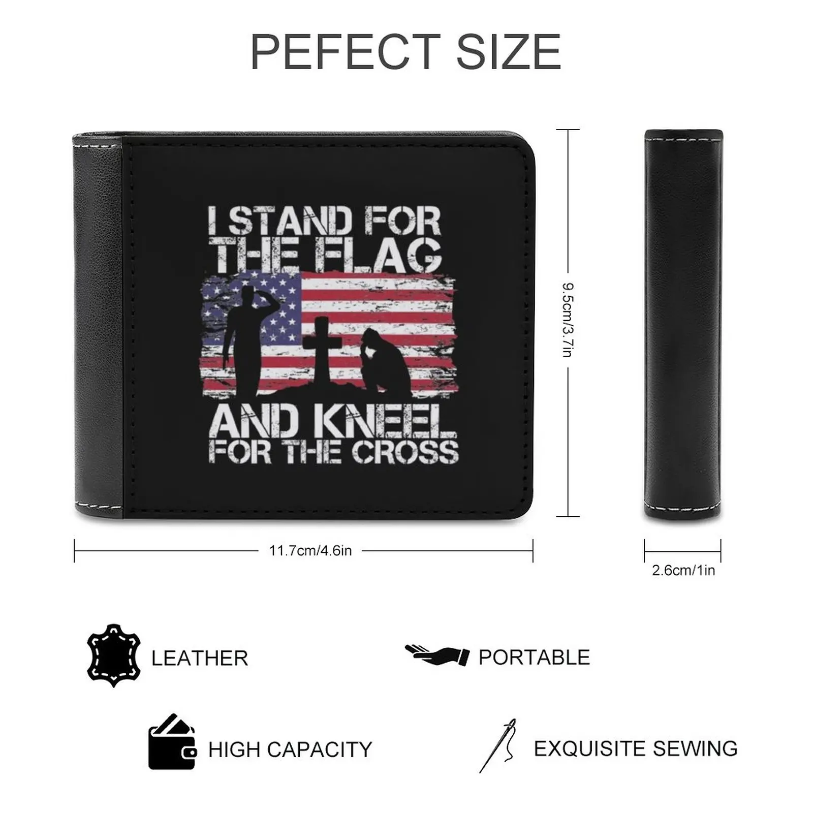 I Stand For The Flag And Kneel For The Cross American Flag Leather Wallet Men's Wallet Diy Personalized Purse Father's Day Gift