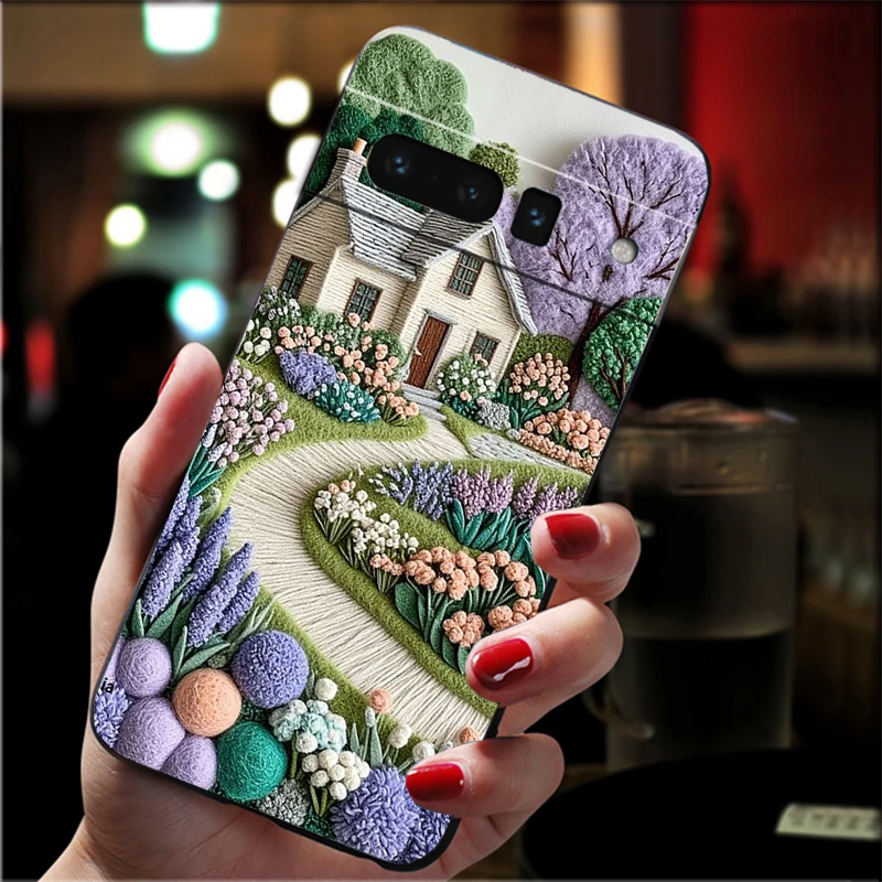Phone Case For Google Pixel 10 Pro XL 9 Pro XL 9A 8 7 6 Pro Pixel 8A 7A 6A Pixel 8 7 6 5 Cozy Crochet Winter Village Art #2