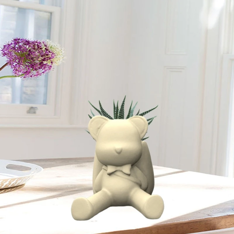 Concrete Moulds Plant Pots Mold Bear with Bag Shaped Hand-making Silicone Molds