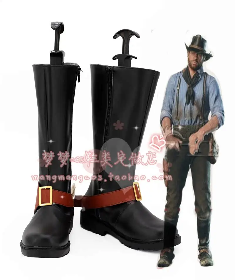 الميت تأثيري آرثر مورغان تأثيري أحذية سوداء برقبة الأحمر الفداء هالوين حفلة كرنفال لعب الأدوار الحذاء