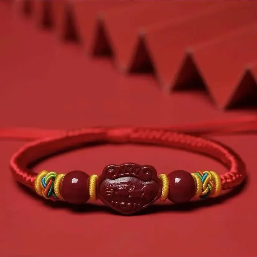 

Mencheese Hand-Woven Red Rope Cinnabar Peace Buckle Lucky Beads Zodiac Red Hand Strap Couple Girlfriends Gift Ornament