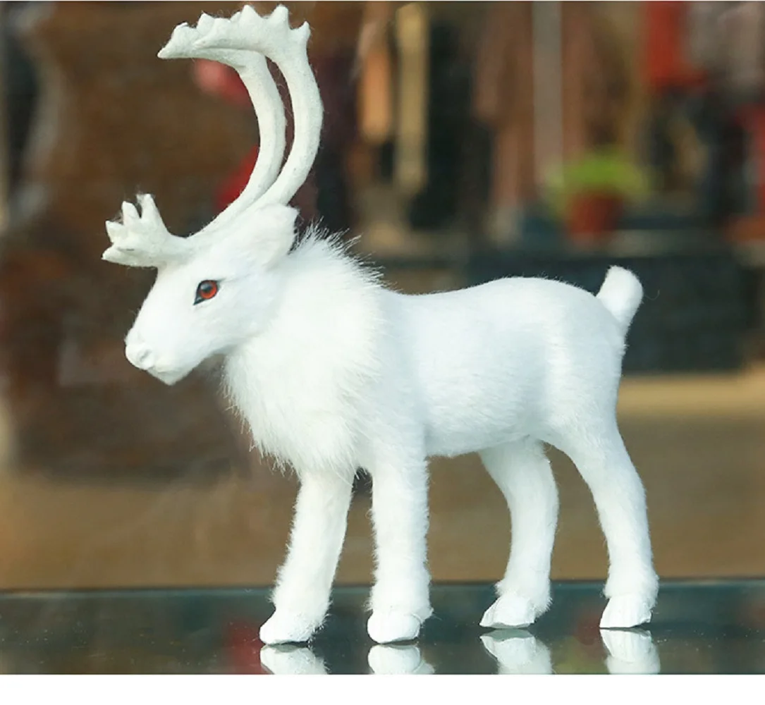 new simulation reindeer model plastic&fur white christmas deer model gift about 15x15cm