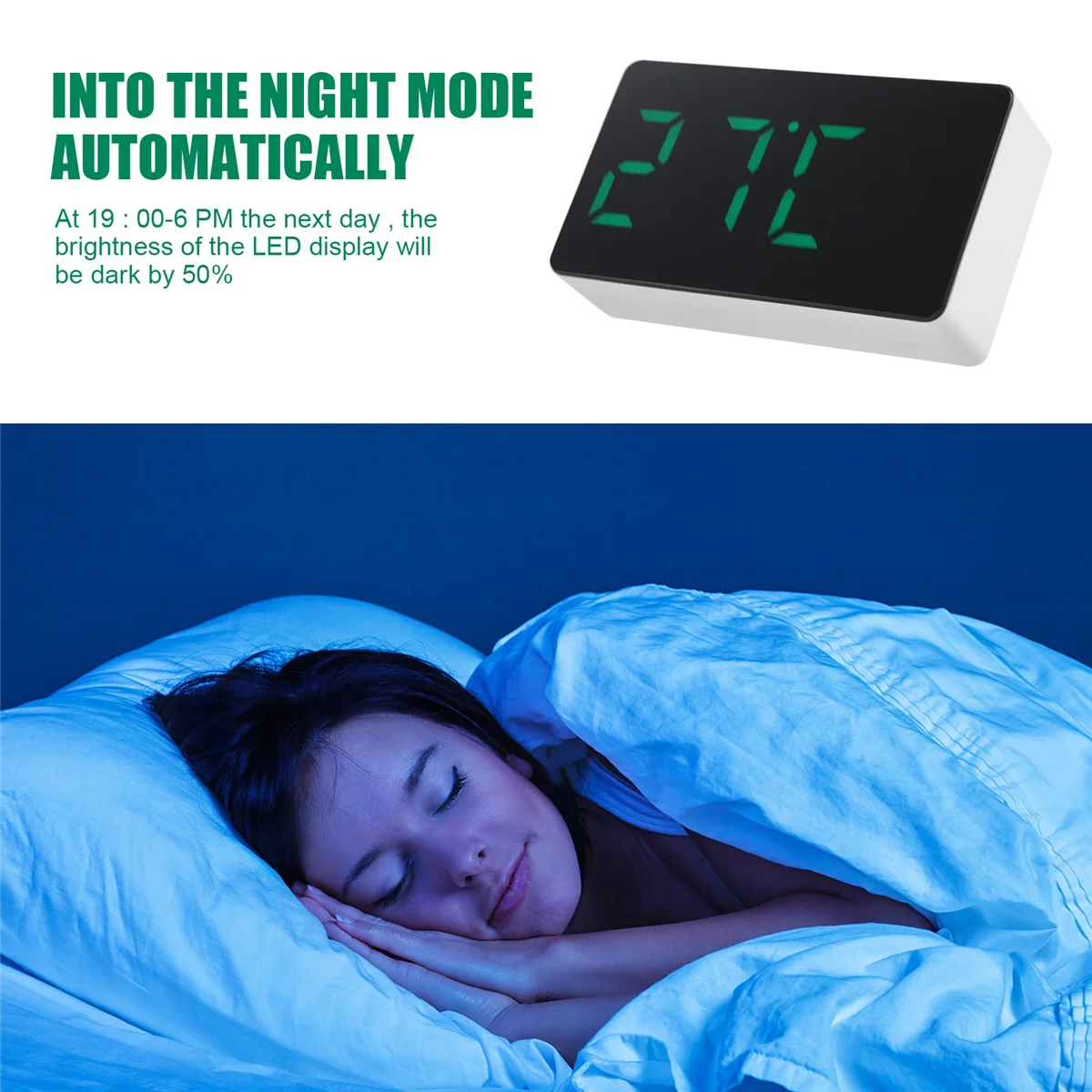 Mini Desk Alarm Clock Digital Mirror LED Temperature USB Bedside Table Travel Clocks for Bedroom Living Home Decor,Green HY