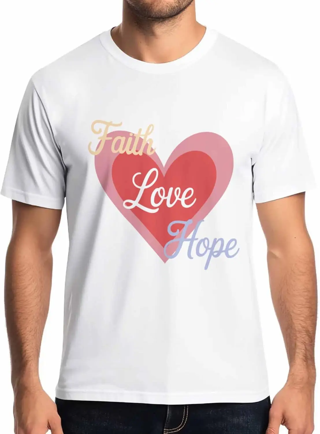 Pink Hear Mens T-Shirts,Short Sleeve Quick Drying T Shirts for Men Crew Neck Tee Faith Hope Men's T-Shirts