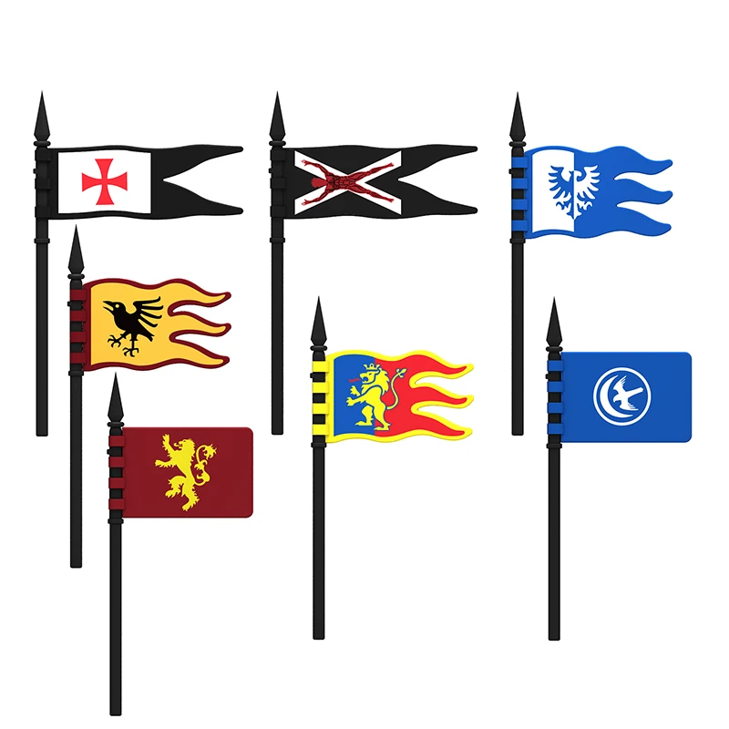 Medieval Military Castle Knights Temple Cross Arryn Flag Figures Set Soldiers Army Weapons Shield Sword Helmet Bricks Toys