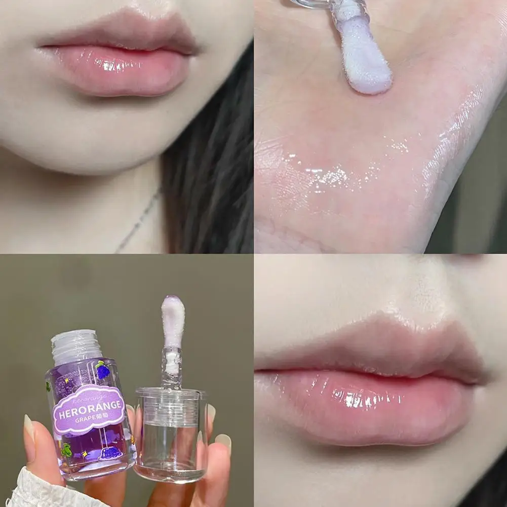 Brillo de labios hidratante de frutas, gelatina de cristal, aceite transparente, líneas más voluminosas, cuidado duradero, hidratante de labios finos, Reduce la suavidad de los labios, J8P1