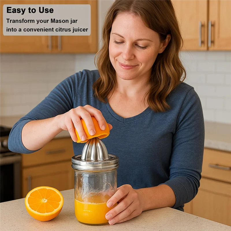 ABVA-Stainless Steel Leak-Proof Mason Jar Pour Spout& Juicer Lid With Flip Cap And Handle, Citrus Reamer For Wide Mouth Containe