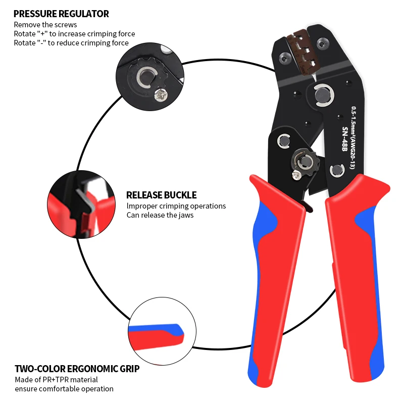 For TAB 2.8 4.8 6.3 Car Terminals Crimping Pliers 0.5-2.5mm²/23-13AWG High Precision Jaw Wire Electrical Hand Tools SN-48B