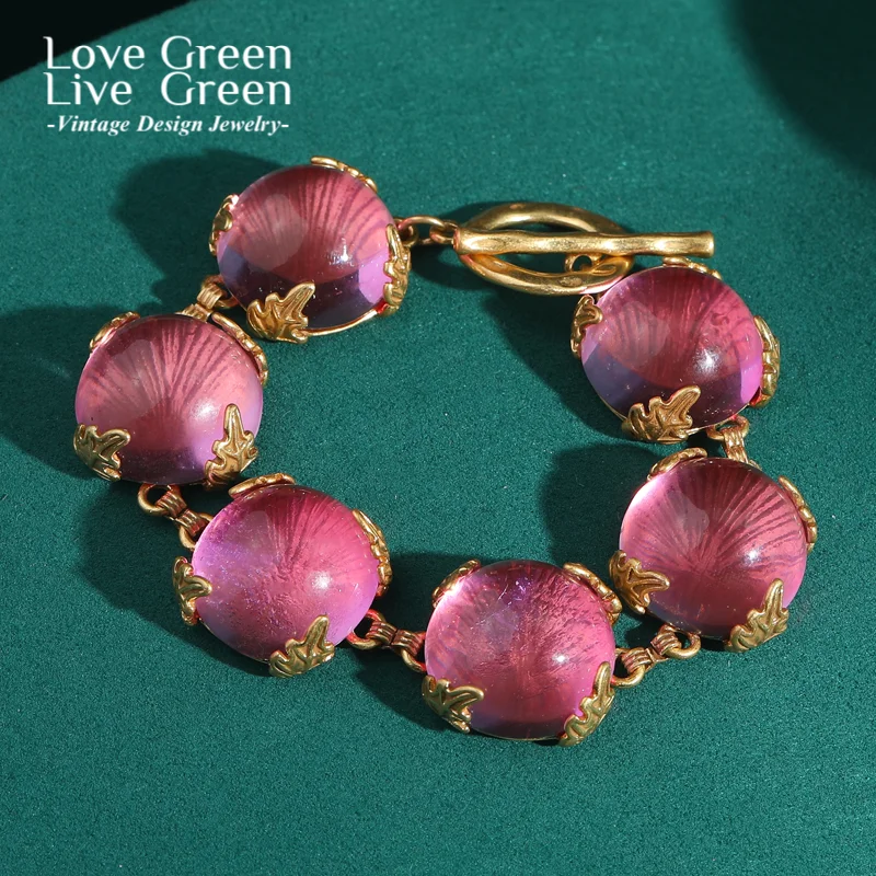 

Винтажный круглый розовый браслет «кошачий глаз» для женщин, прозрачное красное стекло, золотого цвета, антикварные ювелирные изделия, новые тенденции 2025