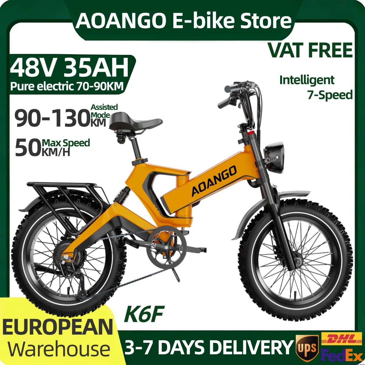 Image of Aoango Kf6 48V 35Ah Elektrofahrrad für Erwachsene, 20*4 Zoll Fatbike-Reifen, Höchstgeschwindigkeit 50 km/h, 7-Gang-Assistenzmodus, Reichweite 90-130 km, Mountainbike, bürstenloser Motor, abnehmbarer