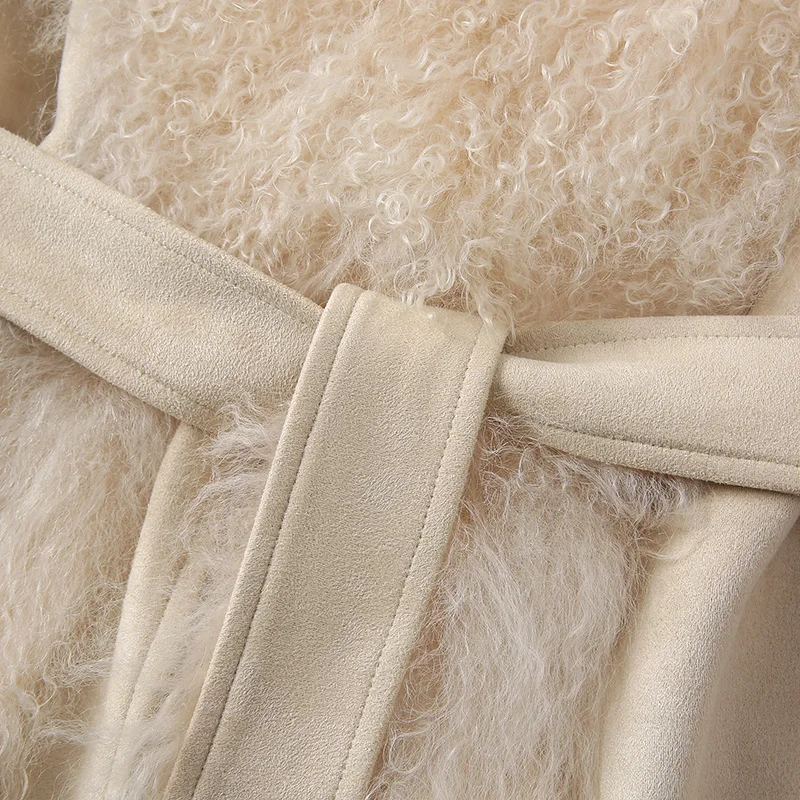 Lady Luxury Winter Thick Warm Mongolian Sheep Fur Collar Cuffs Natural Fur Coats Women Stand Collar Crop Jacket LZ6513