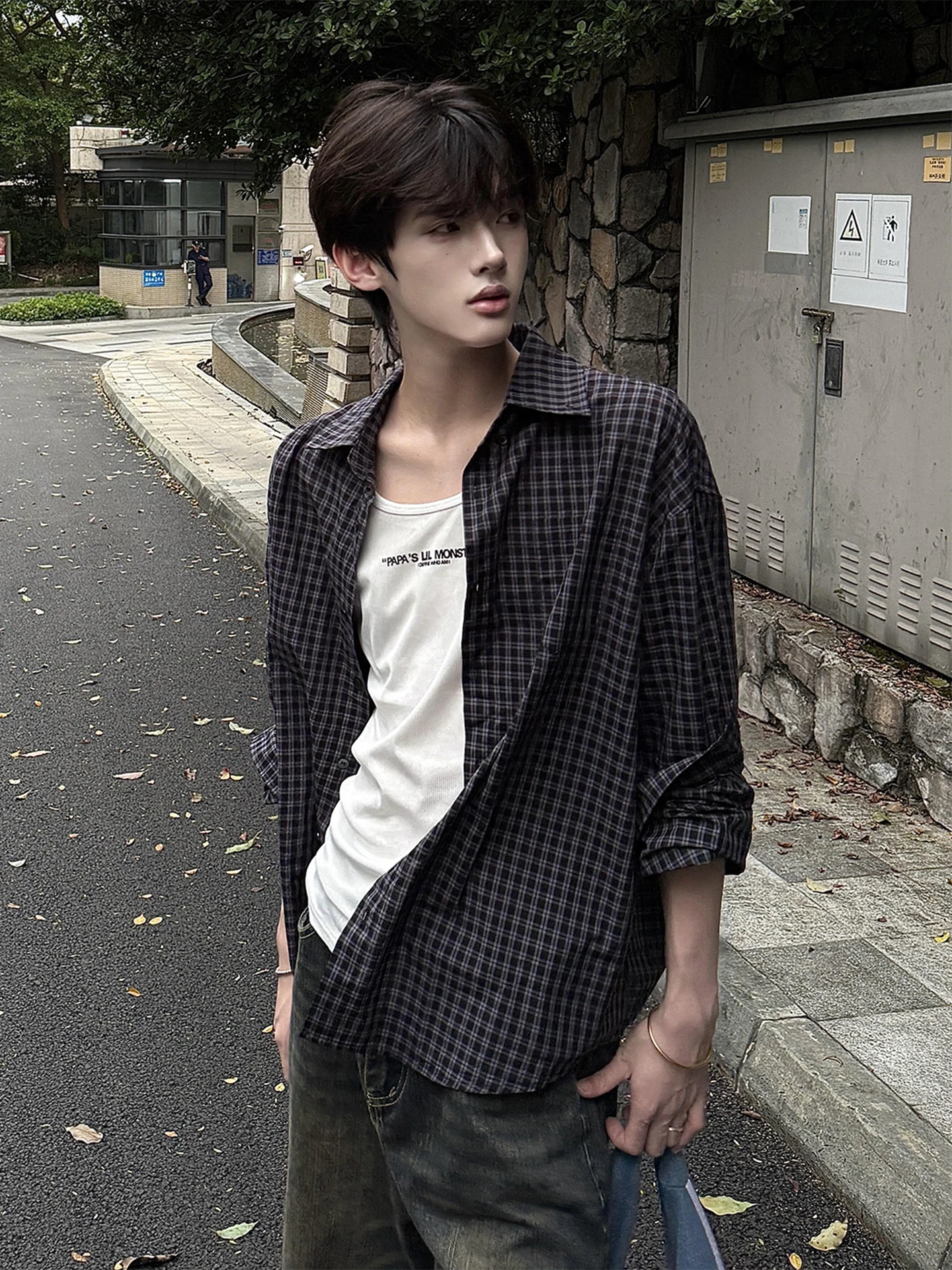 

American Retro Plaid Shirt Men Early Autumn Outerwear Cleanfit Premium Lazy Style Japanese Long Sleeve Shirt Casual Loose Fit
