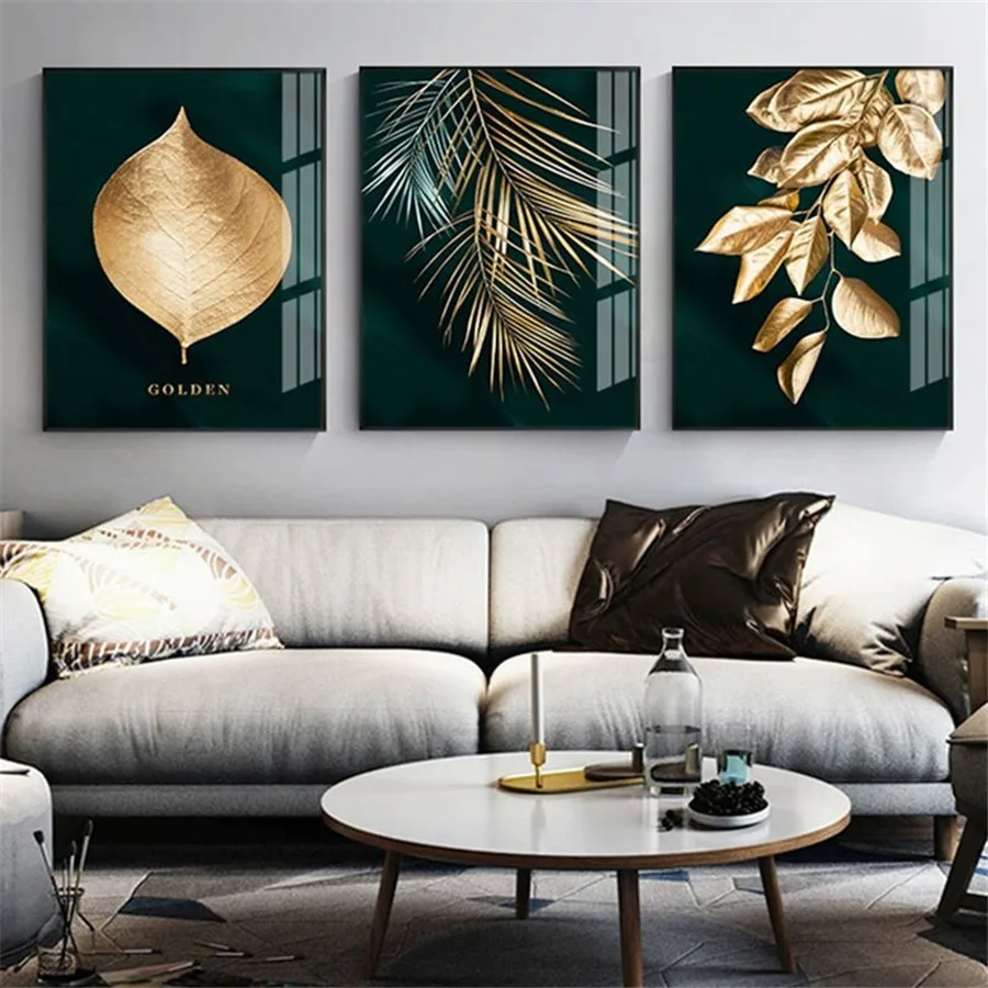 

Abstract Golden Plant Leaves Picture Wall Poster Modern Style Canvas Print Painting Art Aisle Living Room Unique Decoration