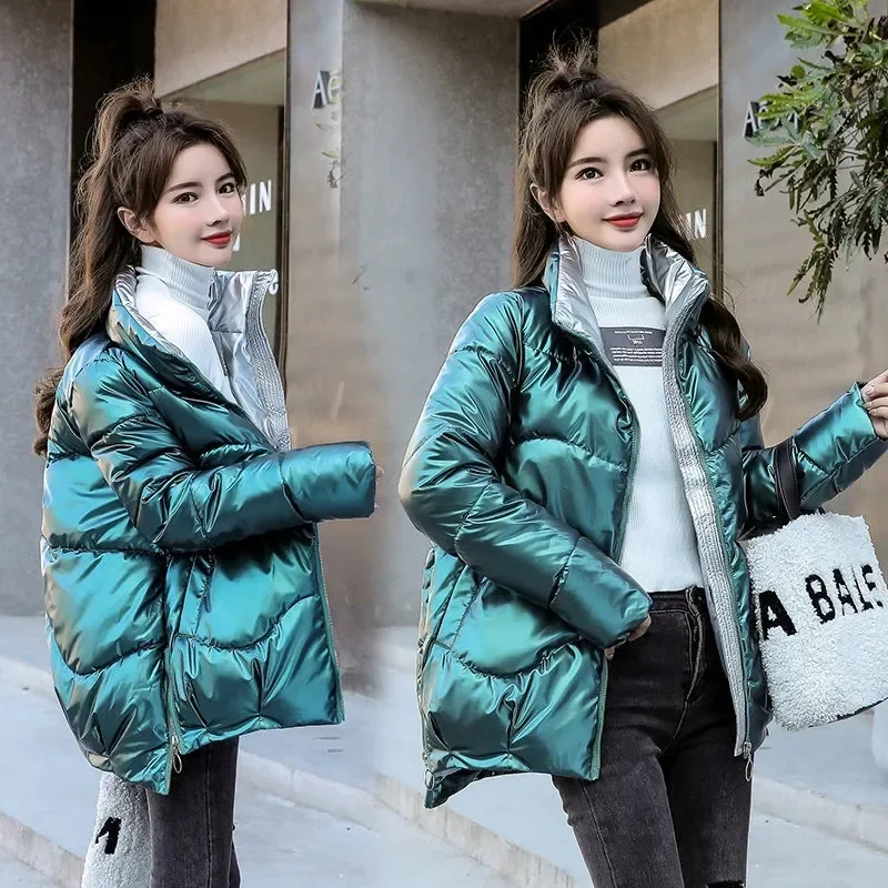 2023 nuova giacca invernale da donna lucida Parka Stand Callor piumino di cotone caldo Casual cotone imbottito Parka cappotto da neve
