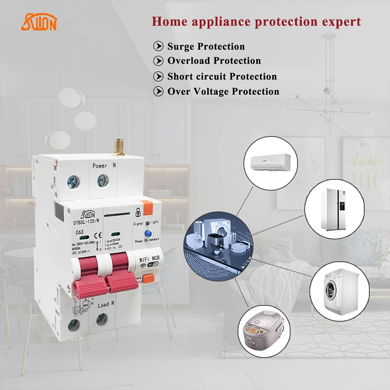 Smart RCBO Wifi Circuit Breaker Timer Remote Control  4P Overload Short Circuit Protector Household Power by Ewelink App