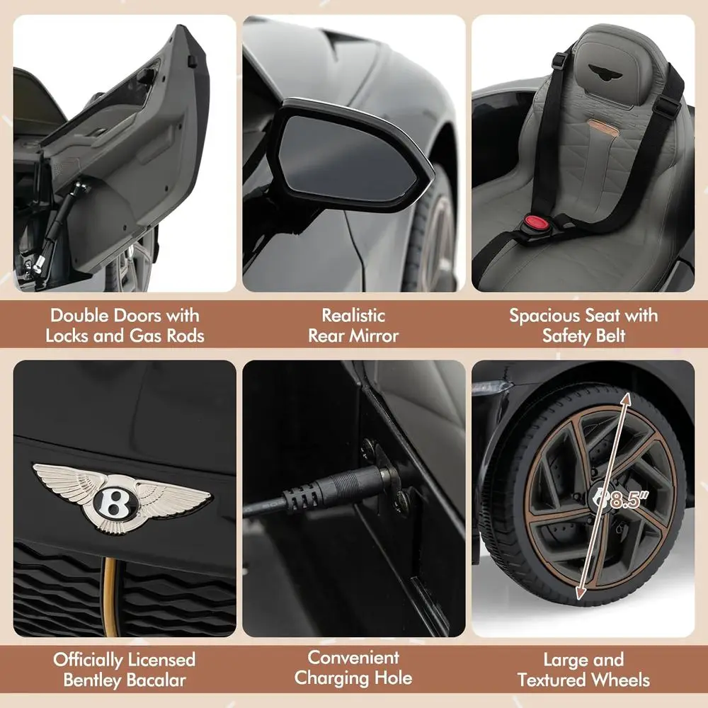 Ride on Car, 12V Licensed Bentley Bacalar Battery Powered Kids' Electric Vehicles w/Remote Control, Scissor Doors, Black