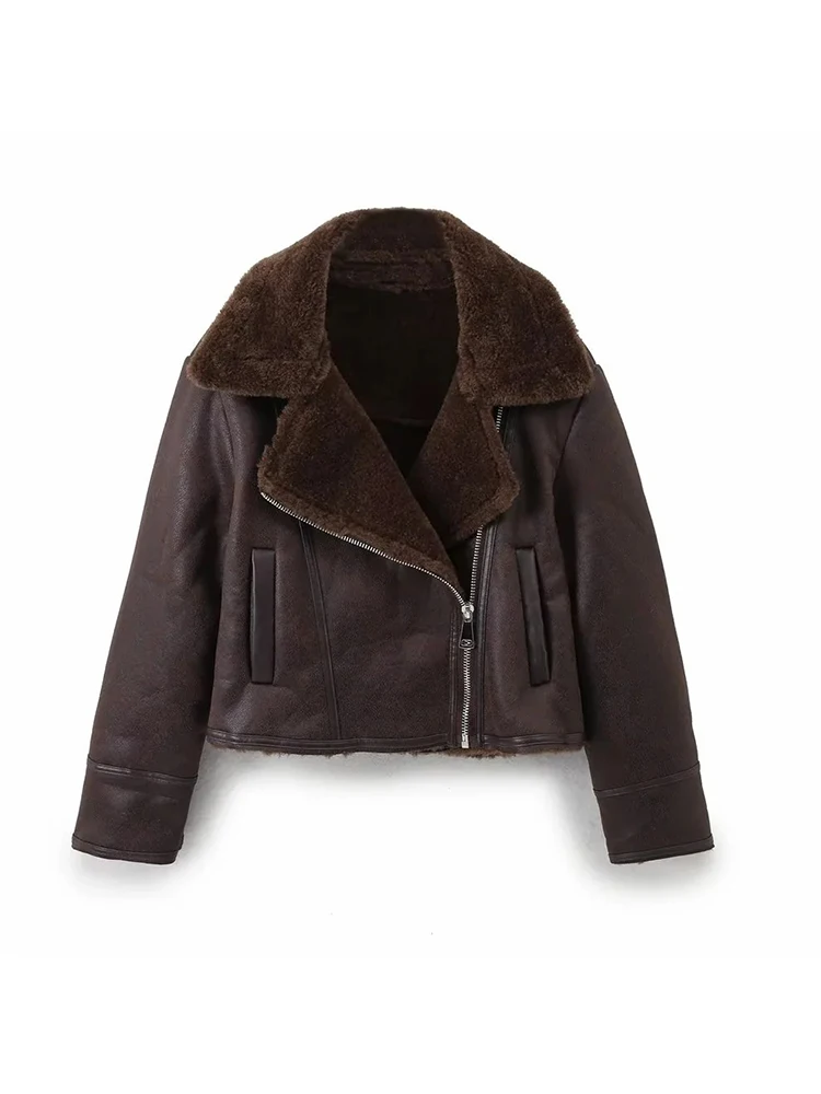 

Women Fashionable Women's Zipper Cropped Jacket Casual European Style Double-Sided Short Coat For Material