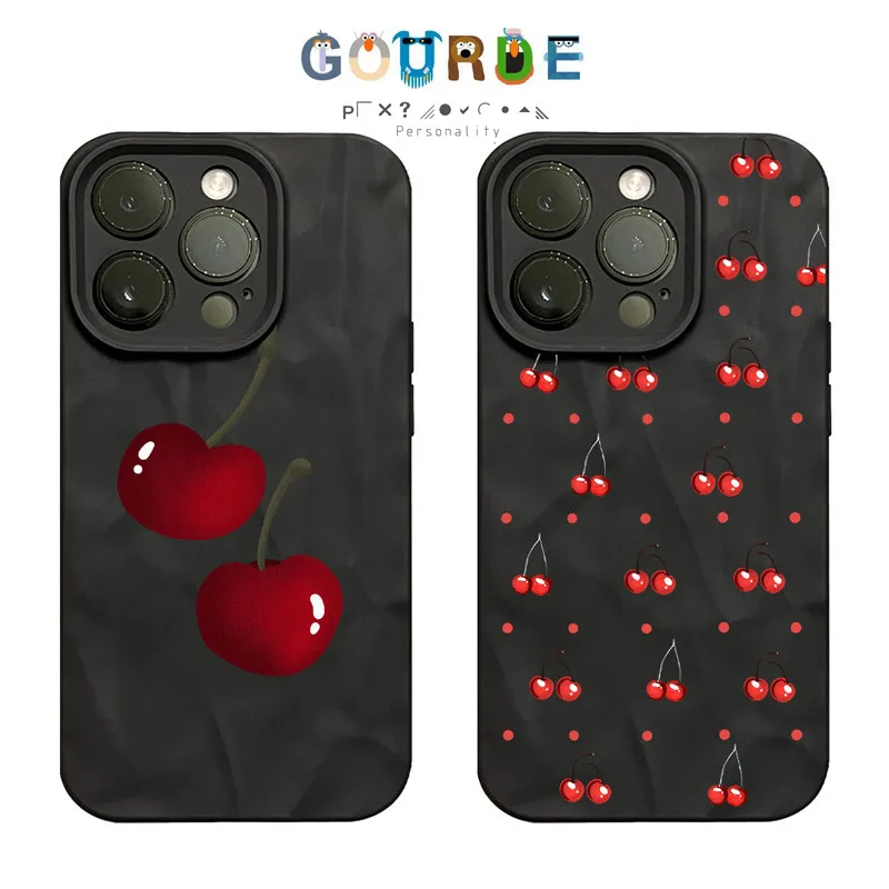 

Gourde Aesthetics Cherry Apple Pleats Matching Phone Case for IPhone 16 15 14 12 13 11 Pro Max IP 7 8 Plus Iphon X XS XR XsMax