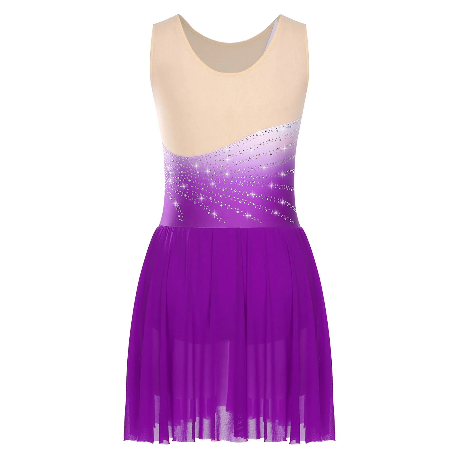 Damen-Ballett-Trikot für lyrischen Tanz, Strass, ärmellos, Eislaufkleid mit integriertem Slip für professionelle Tanzaufführungen