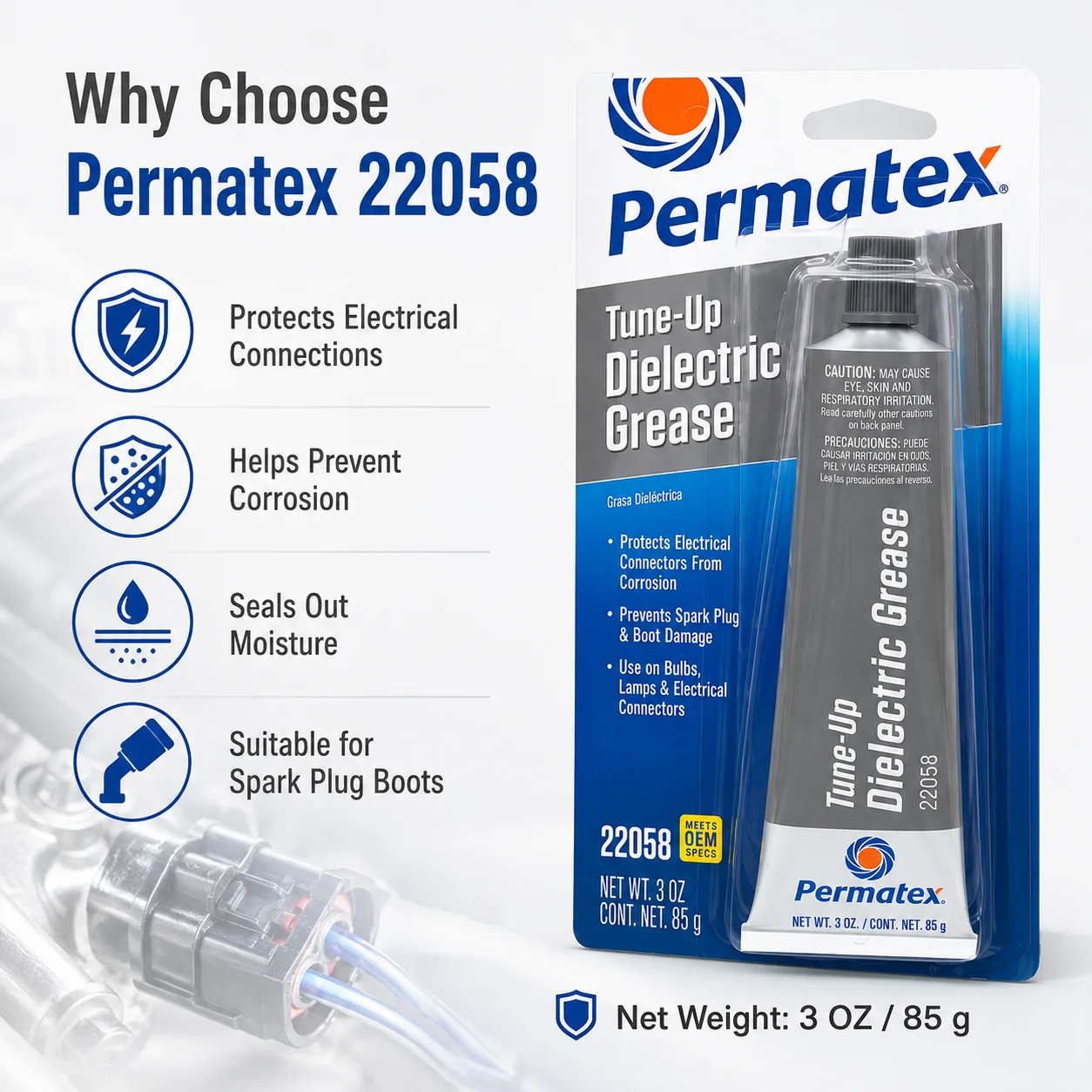 Permatex 22058 Dielectric Grease 3oz 85g Electrical Connector Protector Anti Corrosion for Spark Plug Boots Bulbs Auto