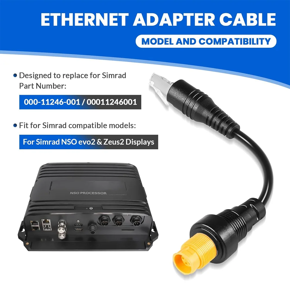 

RJ45to5-Pin Ethernet Adapter Cable000-11246-001for Simrad NSO evo2 and Zeus2 Displays RJ45Male Connector to Yellow Round5-Pin Fe