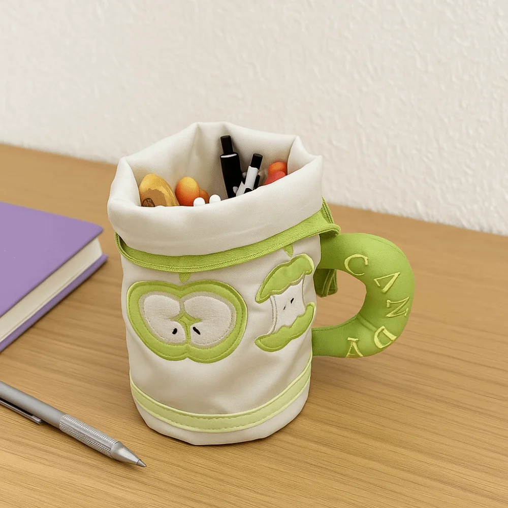 Desktop Storage Cartoon Cat Stationery Bag Water Cup Shape Large Capacity Handheld Pen Container Korean Style Aesthetic