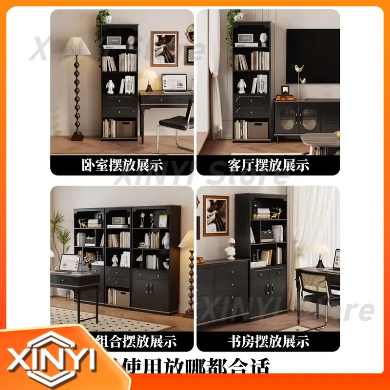for American living room TV side cabinet bookcase locker integrated medium ancient style study floor to ceiling high narrow