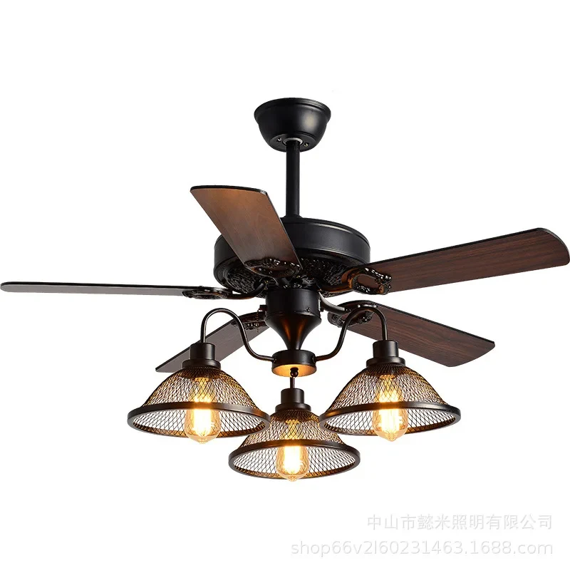 Ceiling Fan with Light and Remote Control Rustic Industrial Chandelier Fan With 3 Lights Black Retro Indoor Fan For Living Room