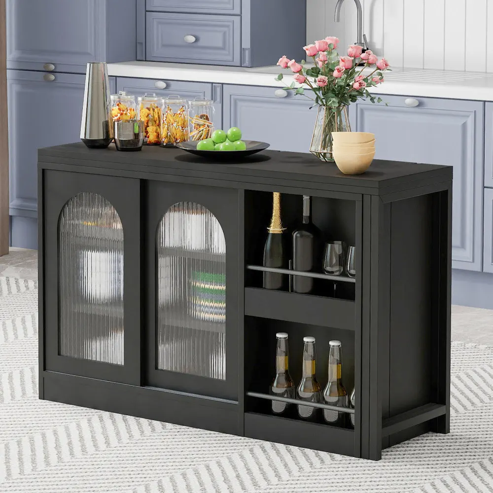 Moderner Bartisch, ausziehbar 360° ° Drehbarer Bartisch mit Stauraum, umkehrbarer Tisch, Sideboard-Bar mit Glastür – Detail 27