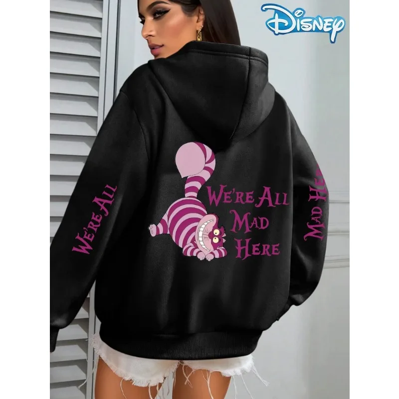 

Толстовка с принтом Чеширского кота Disney, осень/зима 2026, 100% чистый хлопок, теплая толстовка, повседневная свободная толстовка, унисекс