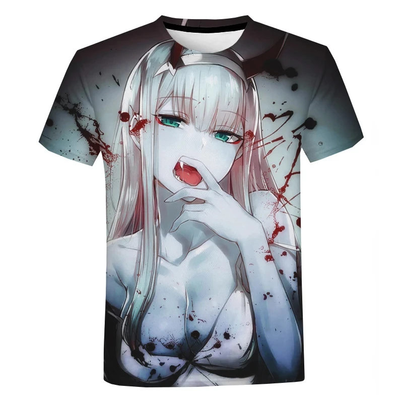 Dear in France 3D printed T-shirt anime zero two fashion oversized short sleeve T-shirt sports trend high quality top clothing