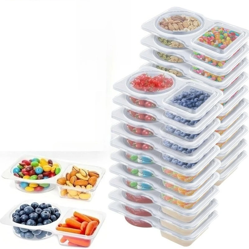 

Double Compartment Sauce Container - Leak Proof PP Storage Box for Camping/Office/School (Reusable Snack Organizer with Lid)