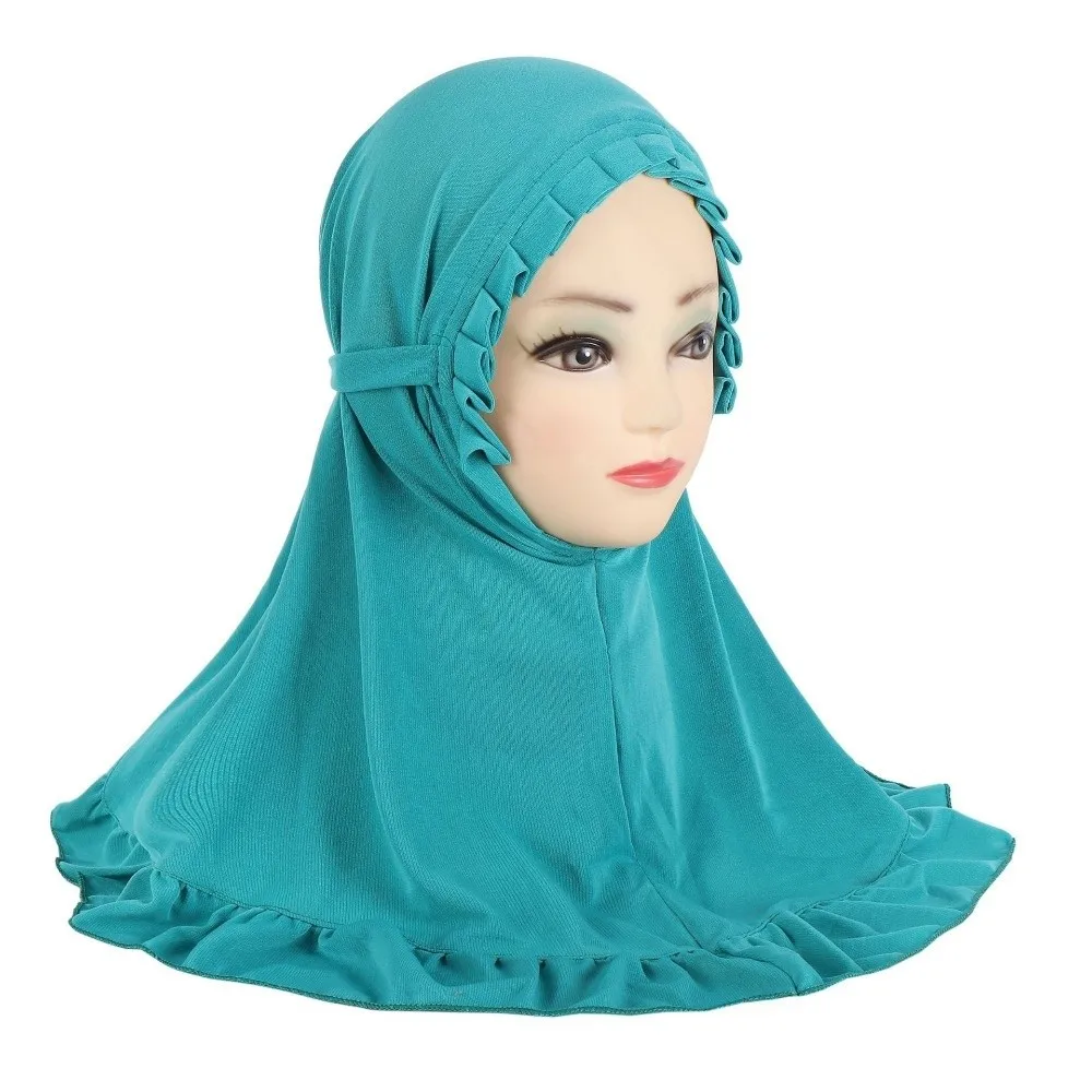 

Breathable Girls Neck Shawl Solid Color Crinkles Texture Children Islamic Headscarf Handmade Soft Floral Islamic Head Scarf