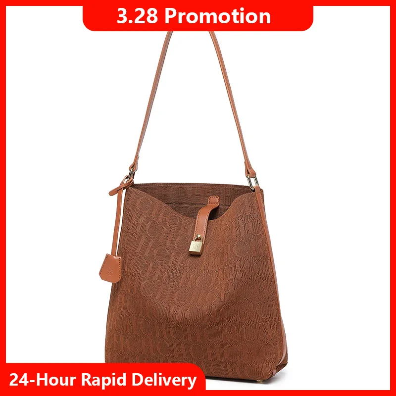 

Сумка-ведро CH Brand однотонная винтажная с монограммой для женщин, универсальная вместительная сумка-тоут и на плечо, новинка