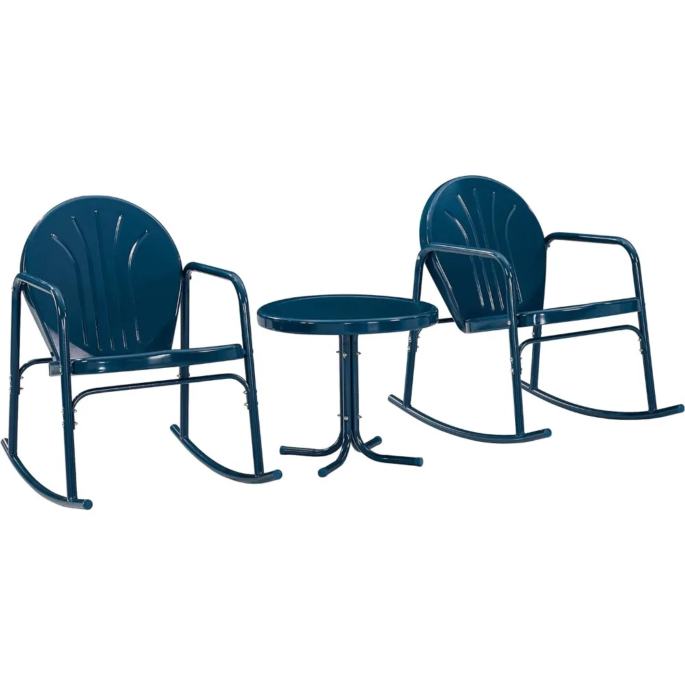 

KO10020NV Griffith 3-Piece Retro Metal Outdoor Seating Set with Side Table and 2 Rocking Chairs, Navy Gloss