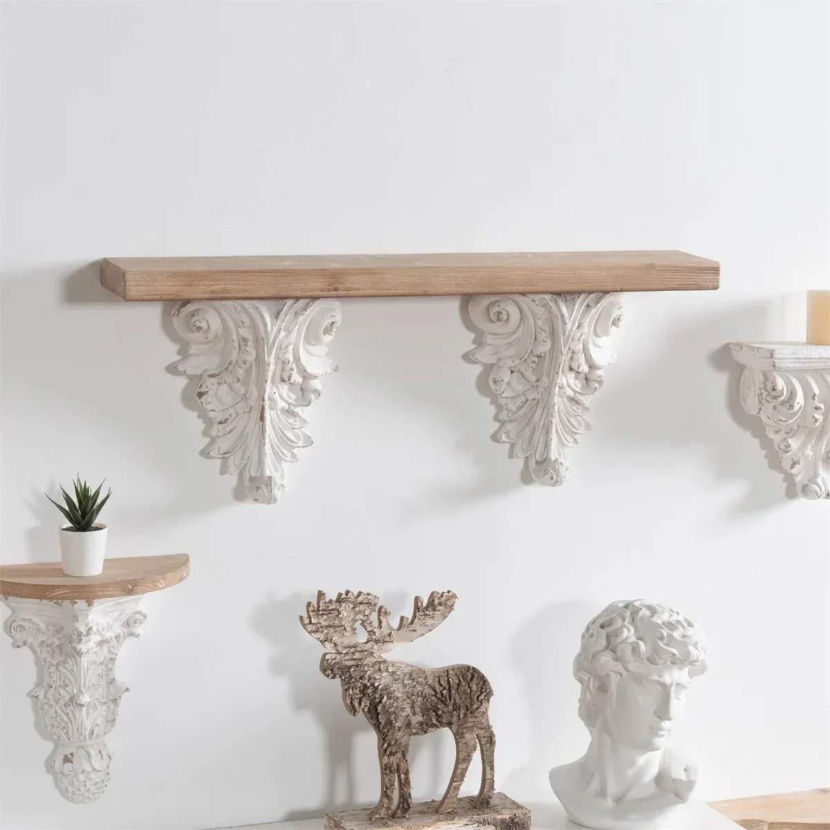 

-Gorgeous Mid-Century Rustic Floating Wood MGO Rack Storage Shelves Multifunctional Wall Mount Display Holder Kitchen Spices Pot