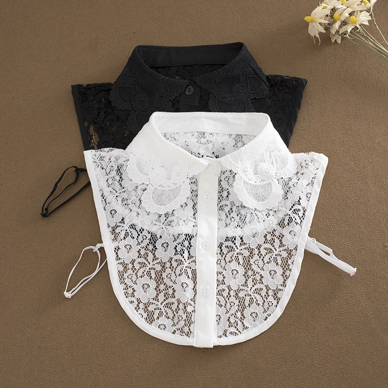 Novelty Lace Fake Collar Women Detachable Collars Tie White Black Woman False Collar Lolita Lapel Half Shirt For Blouse Sweater