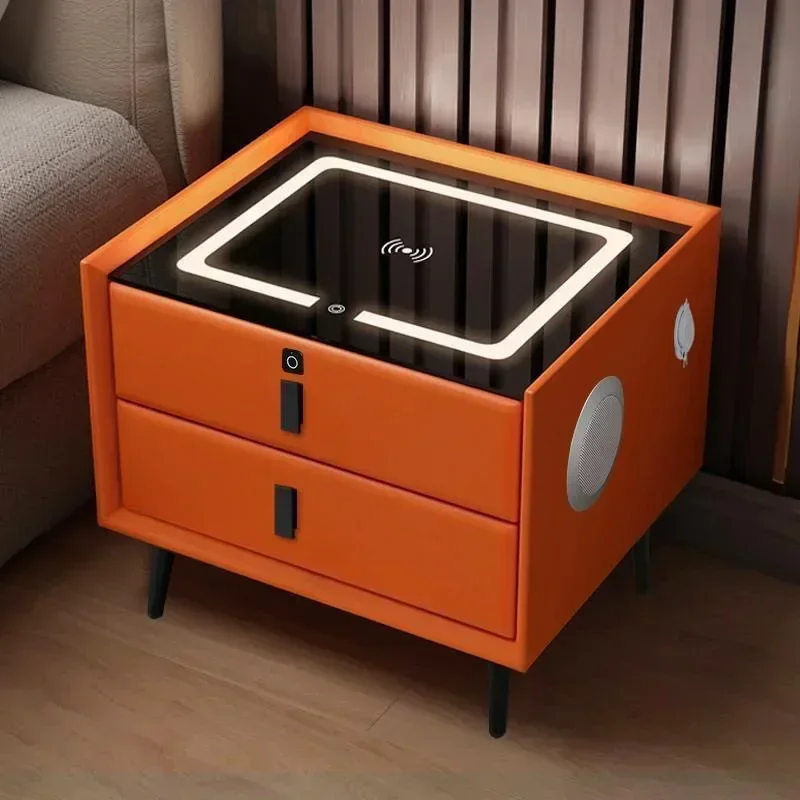 

Modern Smart Bedside Tables with Charging Nightstands for Bedroom USB LED Nightstand Mini Locker Glass Cabinet Bedroom Furniture