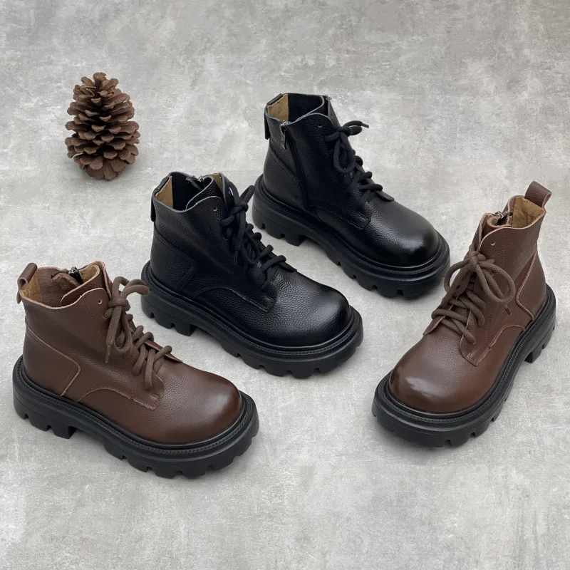 

GKTINOO женские ботильоны на шнуровке, британская обувь на платформе, женские осенне-зимние короткие ботинки, женская обувь из натуральной кожи на толстой подошве