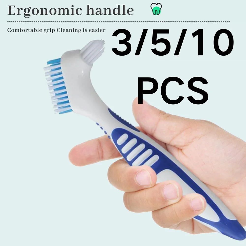 3/5/10 PCS Denture Toothbrush Cleaning Brush Oral Cleaning for Men or Women Deticated Brush Non-Slip Handle Portable Oral