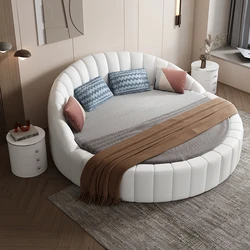 Headboard Frame Round Bed Luxury King Size Nordic Princess Hotel Double Bed Room White Letto Matrimoniale Bedroom Furniture