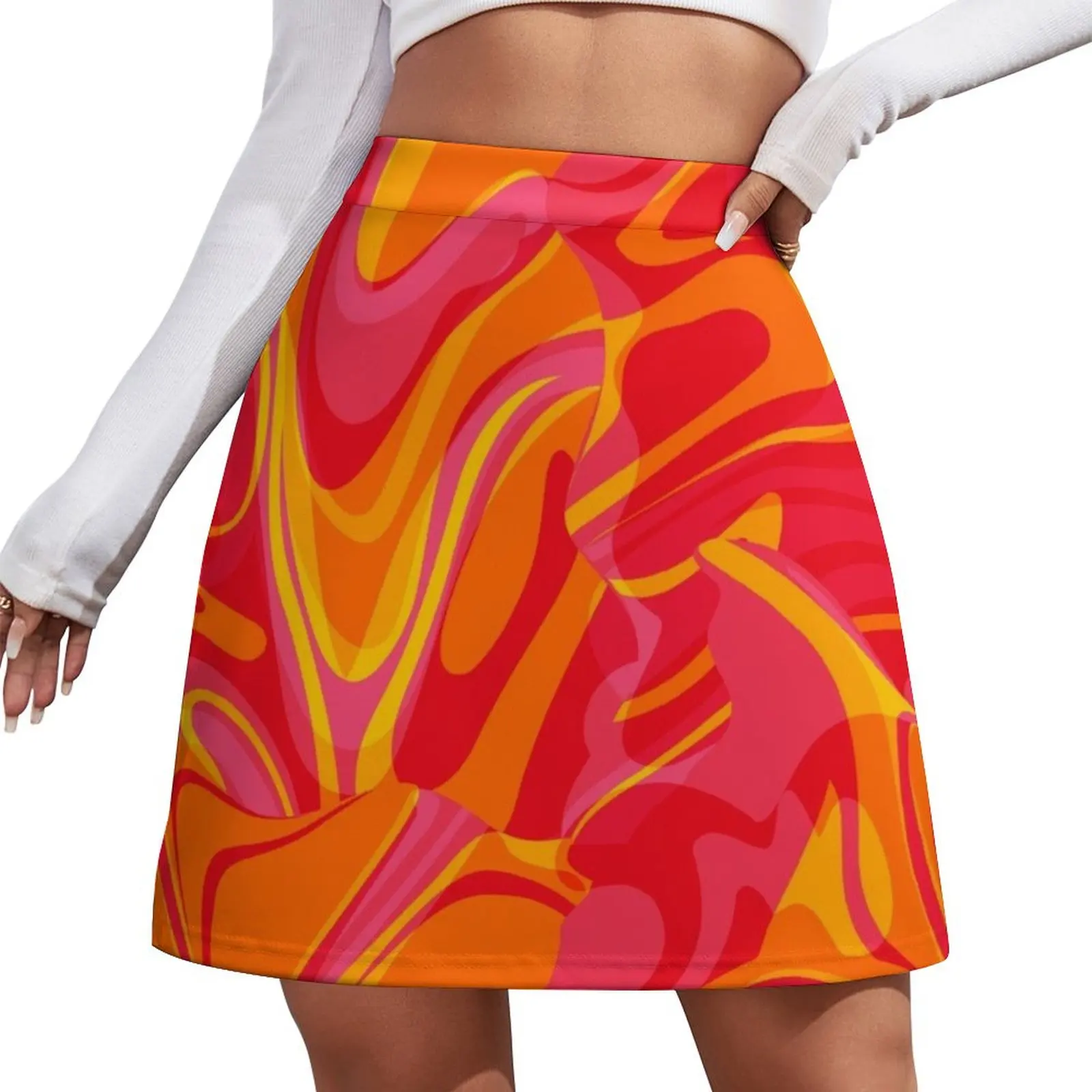 

Groovy Abstract Lava Lamp in Orange, Yellow, Fuchsia Pink, Red Mini Skirt summer dress women 2026 Summer skirt Mini Skirt