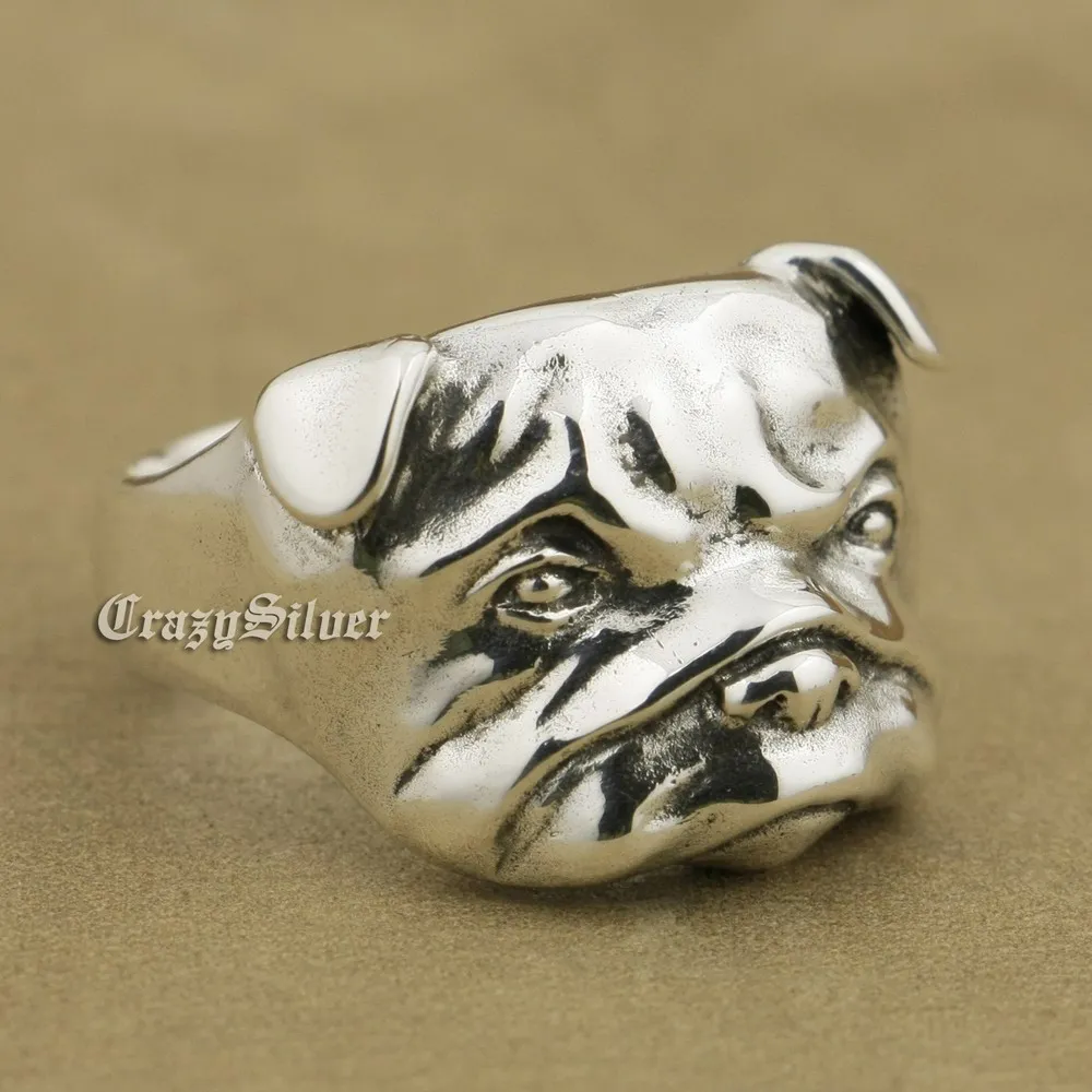 Anillo de plata de ley 925 con forma de perro Shar Pei, joyería TA33, talla estadounidense 7 ~ 14