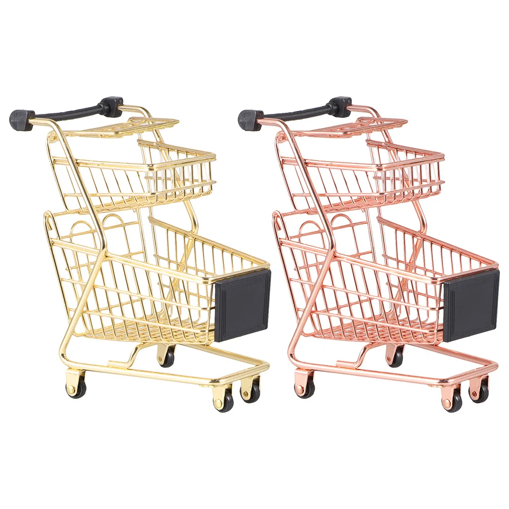 2 Pcs Mini Shopping Cart Utility Desktop Supermarket Handcart Iron Trolley Child Toy