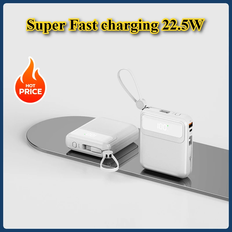 

10000mAh Mini Digital Display Built-in Line Power Bank with Super Large Capacity of Mobile Power Supply