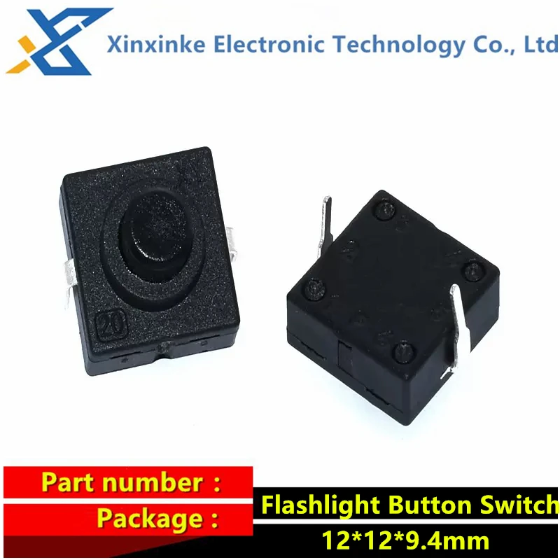 12*12*9.4mm CB-1212-112D 2Pin Ultra-Thin Middle Of The Feet Flashlight Button Switch ON-OFF 1A 30V 12X12X9.4MM